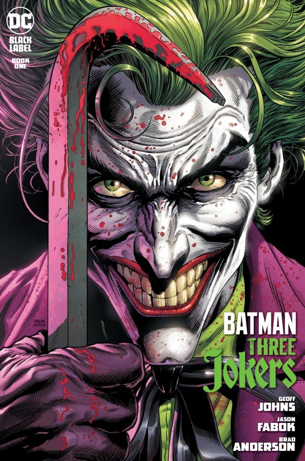 Batman: Three Jokers Main Cover - Joker smiling with bloody crowbar